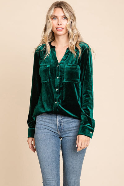 Button Down Long Sleeve Velvet Shirts Tops