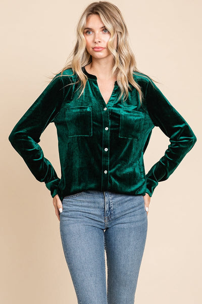 Button Down Long Sleeve Velvet Shirts Tops