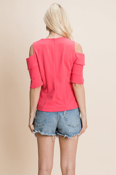 Multi Layered Flutter Short Sleeve Cold Shoulder Tops T Shirt Blouse