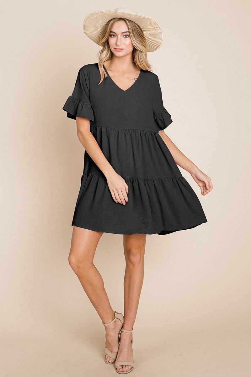 Pleated Flutter Ruffle Sleeve layered Tiered Dress