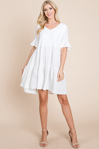 Pleated Flutter Ruffle Sleeve layered Tiered Dress