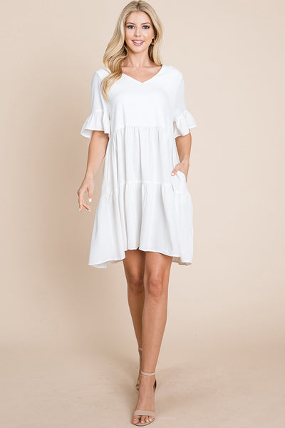 Pleated Flutter Ruffle Sleeve layered Tiered Dress