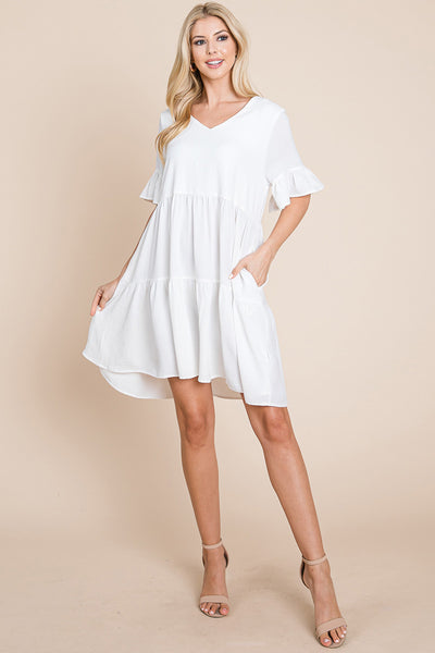 Pleated Flutter Ruffle Sleeve layered Tiered Dress