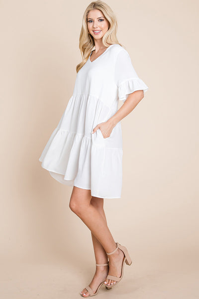 Pleated Flutter Ruffle Sleeve layered Tiered Dress