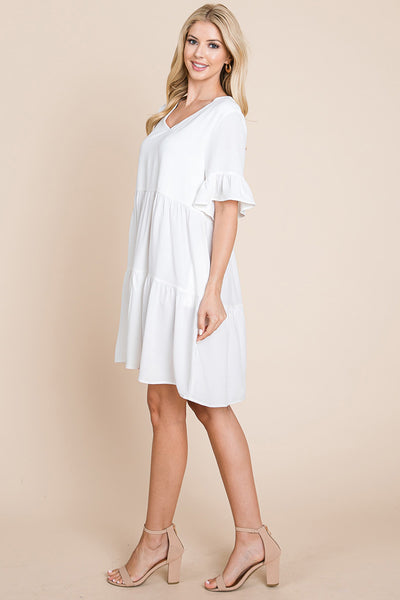 Pleated Flutter Ruffle Sleeve layered Tiered Dress