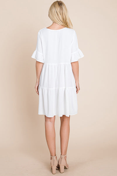 Pleated Flutter Ruffle Sleeve layered Tiered Dress