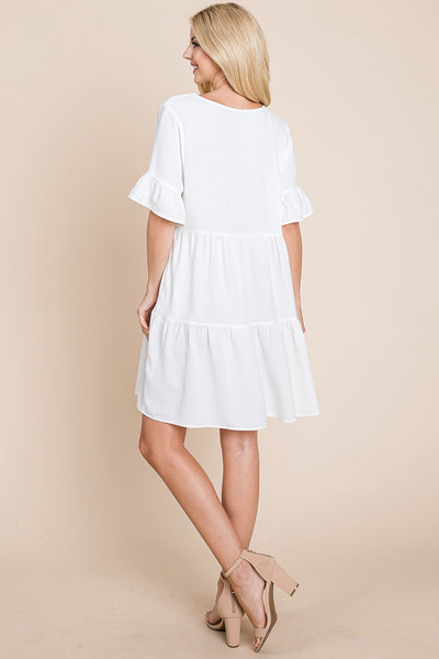 Pleated Flutter Ruffle Sleeve layered Tiered Dress