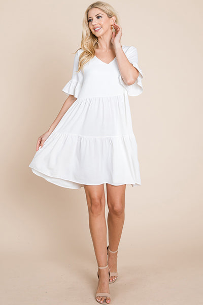 Pleated Flutter Ruffle Sleeve layered Tiered Dress