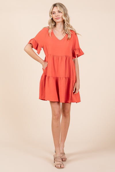 Pleated Flutter Ruffle Sleeve layered Tiered Dress