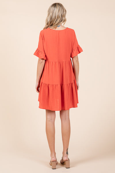 Pleated Flutter Ruffle Sleeve layered Tiered Dress