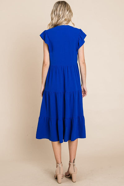 Ruffle Sleeve V neck Tiered Midi Dress, S-3X