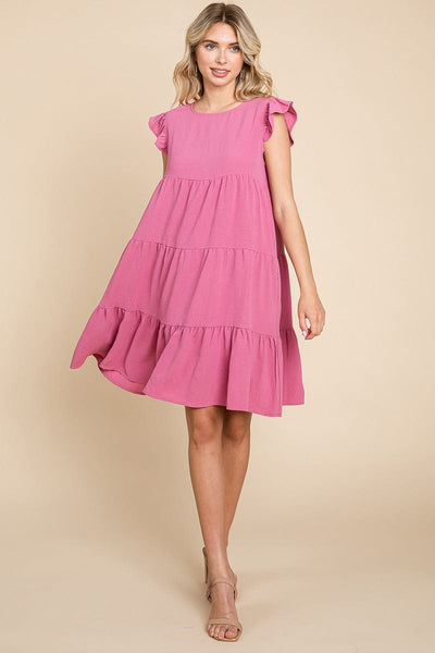 Tiered Babydoll Ruffle Sleeve Dress, S-3X