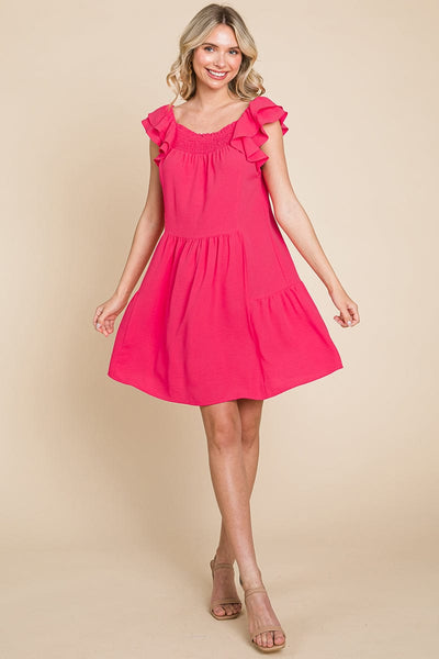 Smocked Ruffle Sleeve Off Shoulder Dress