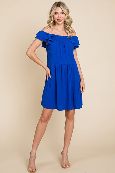 Smocked Ruffle Sleeve Off Shoulder Dress