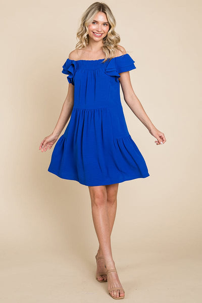 Smocked Ruffle Sleeve Off Shoulder Dress