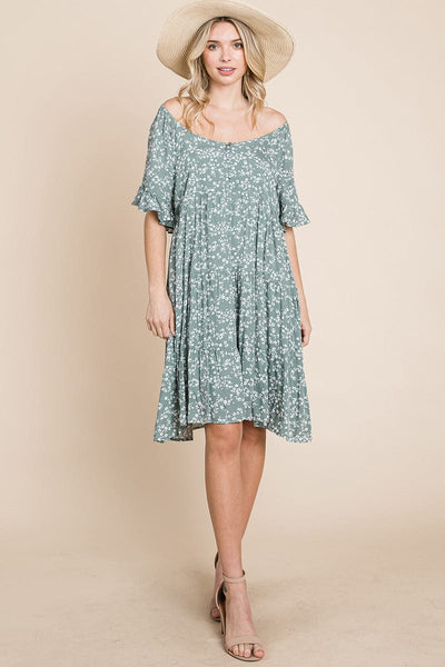 Tiered Floral Printed Flutter Short Sleeve Dress