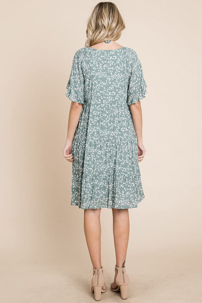 Tiered Floral Printed Flutter Short Sleeve Dress