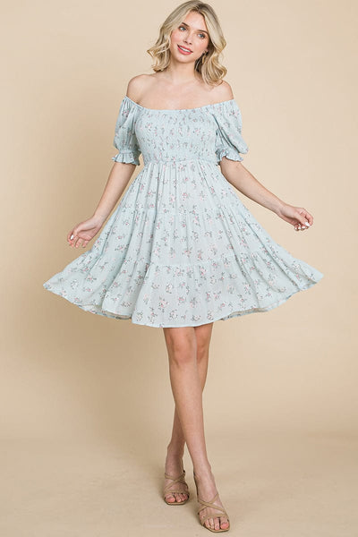 Smocked Floral Puff Short Sleeve Tiered Dress
