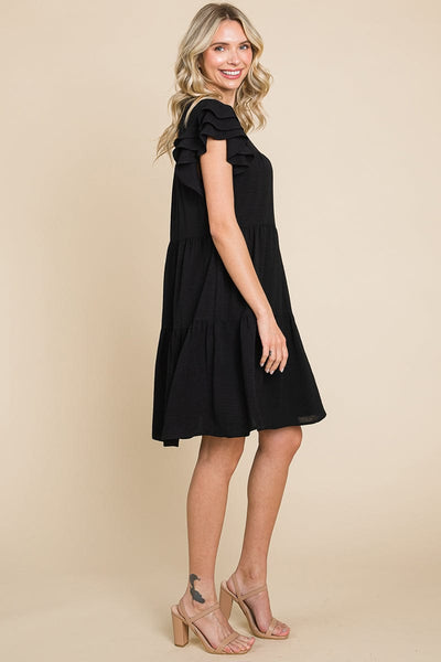 Tiered V Neck Ruffle Sleeve Dress- Plus Size Available