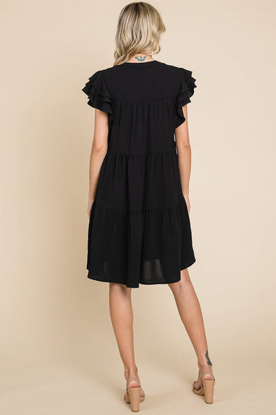 Tiered V Neck Ruffle Sleeve Dress- Plus Size Available