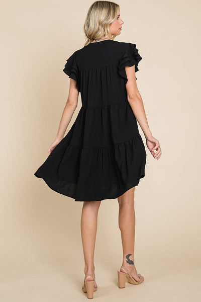 Tiered V Neck Ruffle Sleeve Dress- Plus Size Available