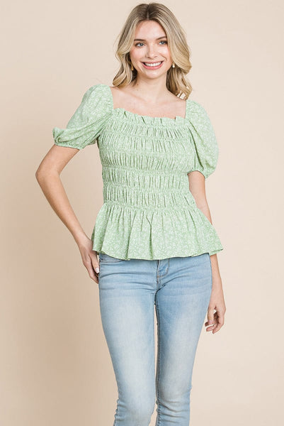 Ruched Floral Off the shoulder Smocked Blouse