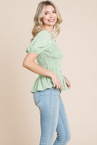 Ruched Floral Off the shoulder Smocked Blouse