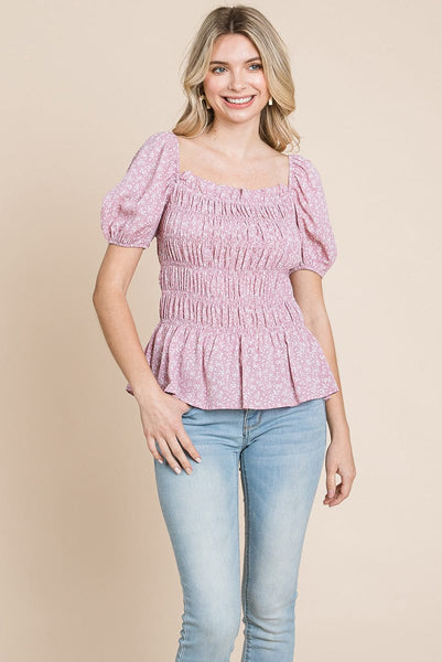 Ruched Floral Off the shoulder Smocked Blouse