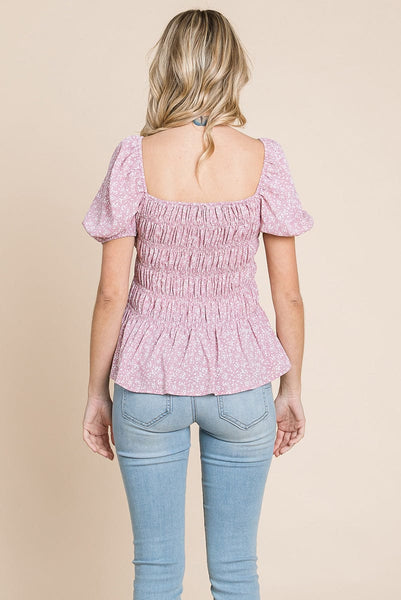 Ruched Floral Off the shoulder Smocked Blouse