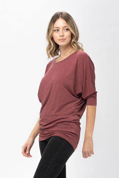 3/4 Dolman Batwing Sleeve Round Neck Comfy Loose fit Casual Tunics Tops Blouses Tshirts