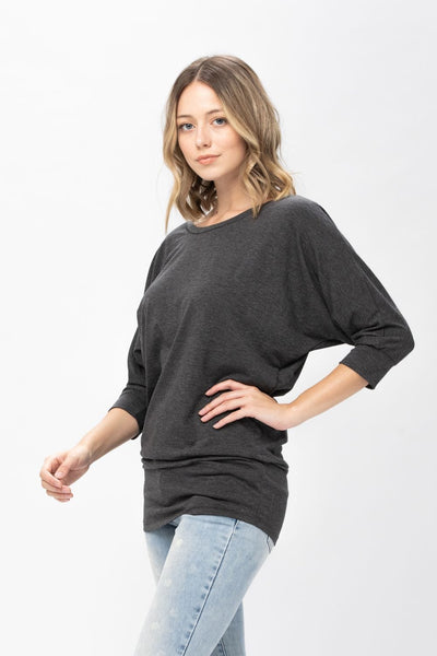 3/4 Dolman Batwing Sleeve Round Neck Comfy Loose fit Casual Tunics Tops Blouses Tshirts