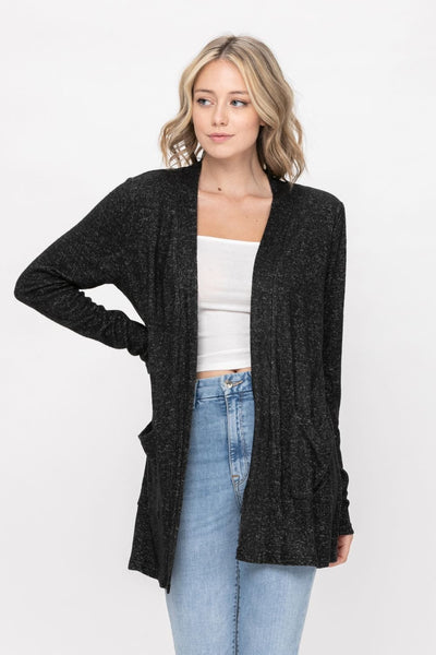 Basic Open Front Long Sleeve Soft Knit Cardigan Sweater Lightweight with Pockets