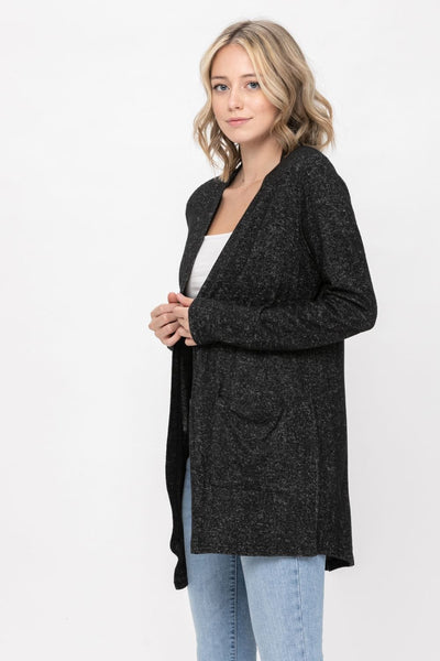 Basic Open Front Long Sleeve Soft Knit Cardigan Sweater Lightweight with Pockets