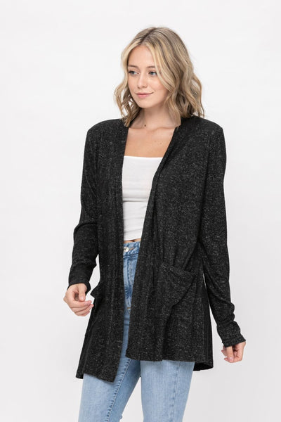 Basic Open Front Long Sleeve Soft Knit Cardigan Sweater Lightweight with Pockets