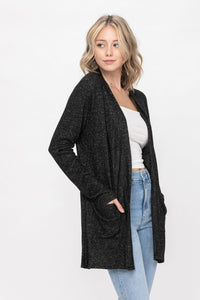 Basic Open Front Long Sleeve Soft Knit Cardigan Sweater Lightweight with Pockets