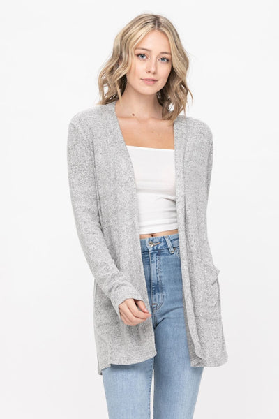 Basic Open Front Long Sleeve Soft Knit Cardigan Sweater Lightweight with Pockets