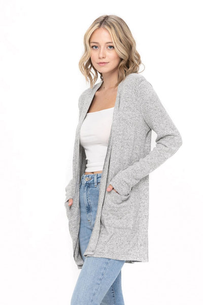 Basic Open Front Long Sleeve Soft Knit Cardigan Sweater Lightweight with Pockets