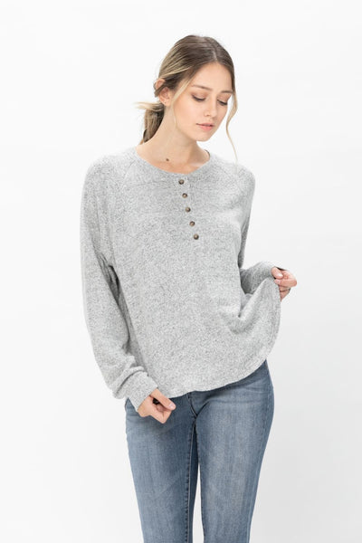 Long Sleeve Henley Knit Tops Casual Crew Neck Thermal Sweater T Shirts with Buttons