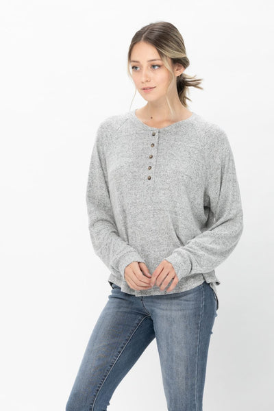 Long Sleeve Henley Knit Tops Casual Crew Neck Thermal Sweater T Shirts with Buttons