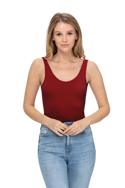 Sleeveless Sexy Scoop Neck Tank Top Button Down Ribbed Bodysuits