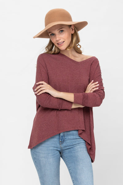 Knit Tunic Blouse Dolman Sleeve Oversized Curved-Hem Asymmetrical Tops