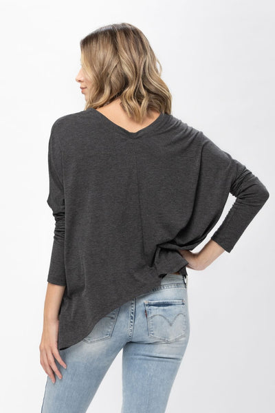 Knit Tunic Blouse Dolman Sleeve Oversized Curved-Hem Asymmetrical Tops