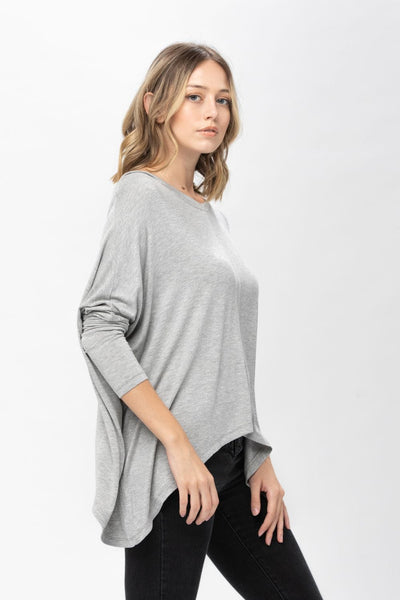 Knit Tunic Blouse Dolman Sleeve Oversized Curved-Hem Asymmetrical Tops