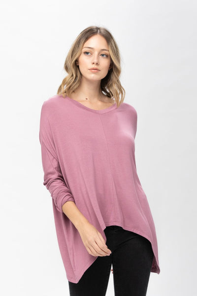 Knit Tunic Blouse Dolman Sleeve Oversized Curved-Hem Asymmetrical Tops