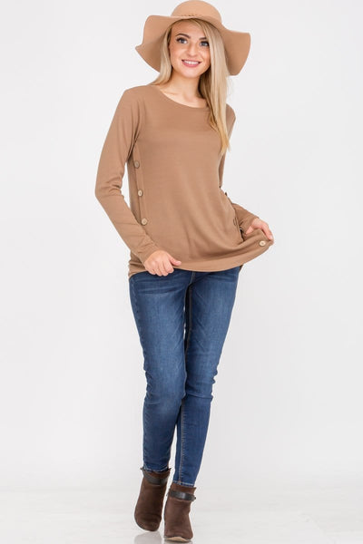 Long Sleeve Button Accent Asymmetrical Tunic Top