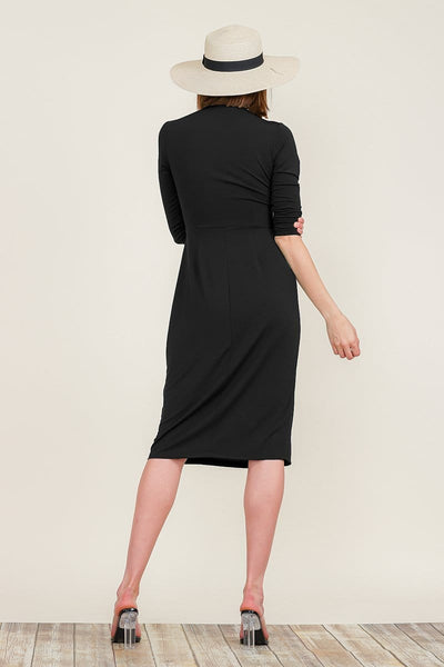 Twist Front Split Midi Dress 3/4 Sleeve V Neck