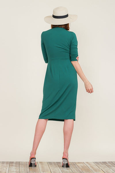 Twist Front Split Midi Dress 3/4 Sleeve V Neck