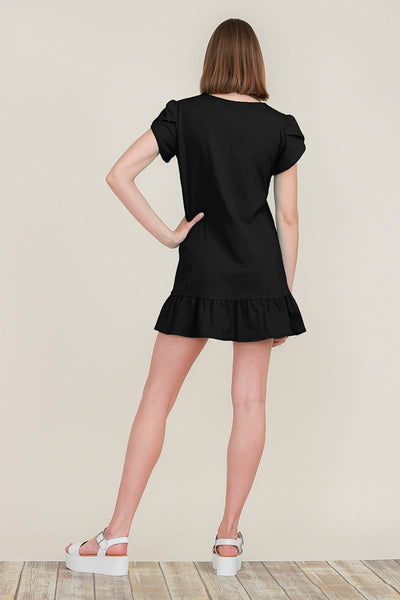 Short Sleeve Ruffle Hem Cotton Tops Tunics Peplum Mini Shirt Dress