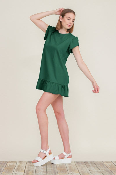 Short Sleeve Ruffle Hem Cotton Tops Tunics Peplum Mini Shirt Dress