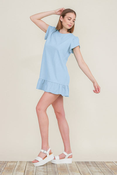 Short Sleeve Ruffle Hem Cotton Tops Tunics Peplum Mini Shirt Dress